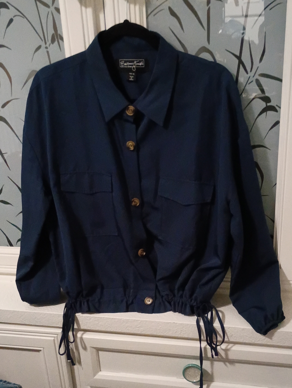 Brittany Humble Navy Button-Front Drawstring Shirt
